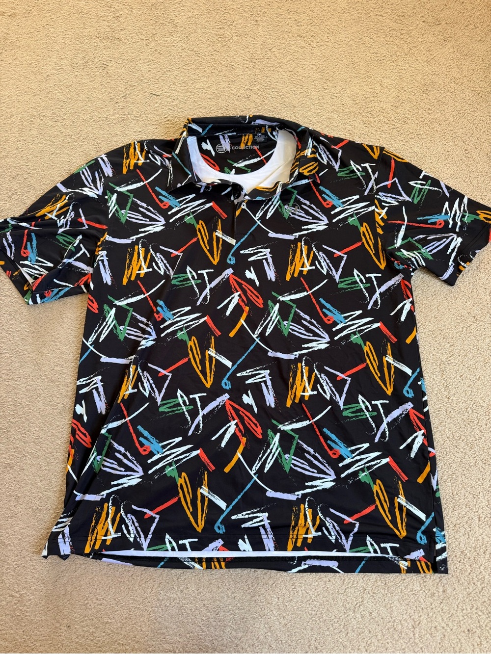 Men's Black Abstract Multi-Color Print Golf Dri-Fit Polo Shirt